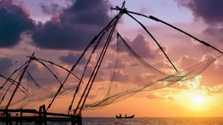 Chinese Fishing Nets Fort Kochi sunset - Kochi tourist attractions near Vajra Kerala